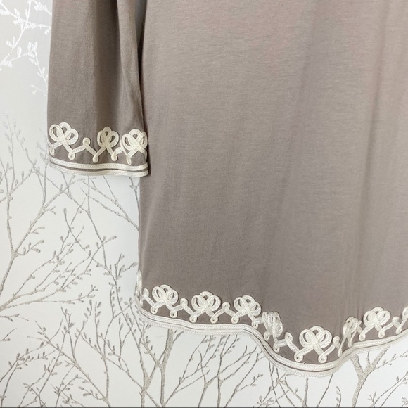 INC International Concepts Taupe Embellished Pima Cotton V-Neck Top Large - Picture 6 of 12